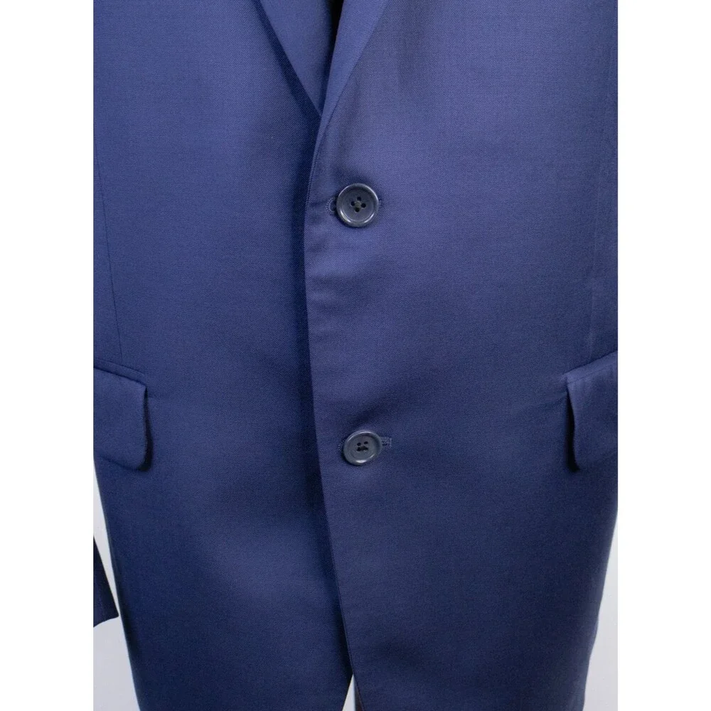 Coppley 2-Pcs Solid Navy Blue Suit 100's Wool Blazer Jacket Sz 46R Pants 38X31.5